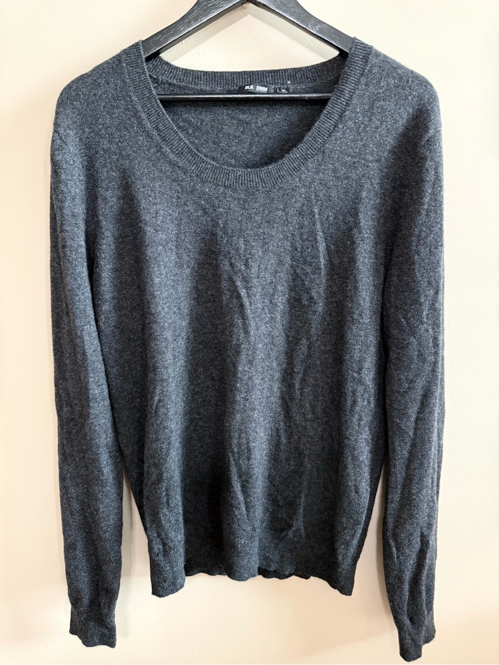 NWOT Men’s BLK DNM Charcoal Grey 100% Cashmere Sweater Sz L